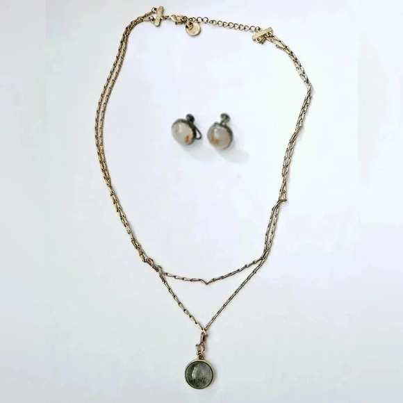 Unique Vintage Jewelry - Vintage Necklace & Earring  3 pcs set Pendent Scandinavian Rock.